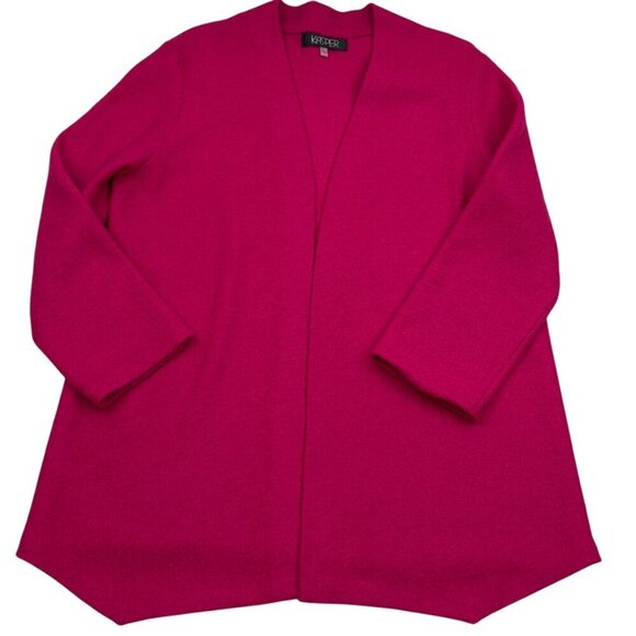 Kasper Boiled Wool/Viscose Open Front Hot Pink Long Line Jacket Women's Size L - Picture 1 of 9